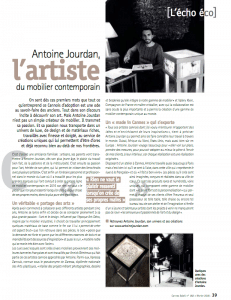 Parution dans Cannes Magazine- Antoine Jourdan l'artiste du mobilier contemporain.