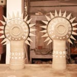 Paire de soleil en céramique de Georges Pelletier