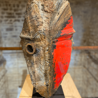 Sculpture de Julien Allegre, acier et bronze - masque