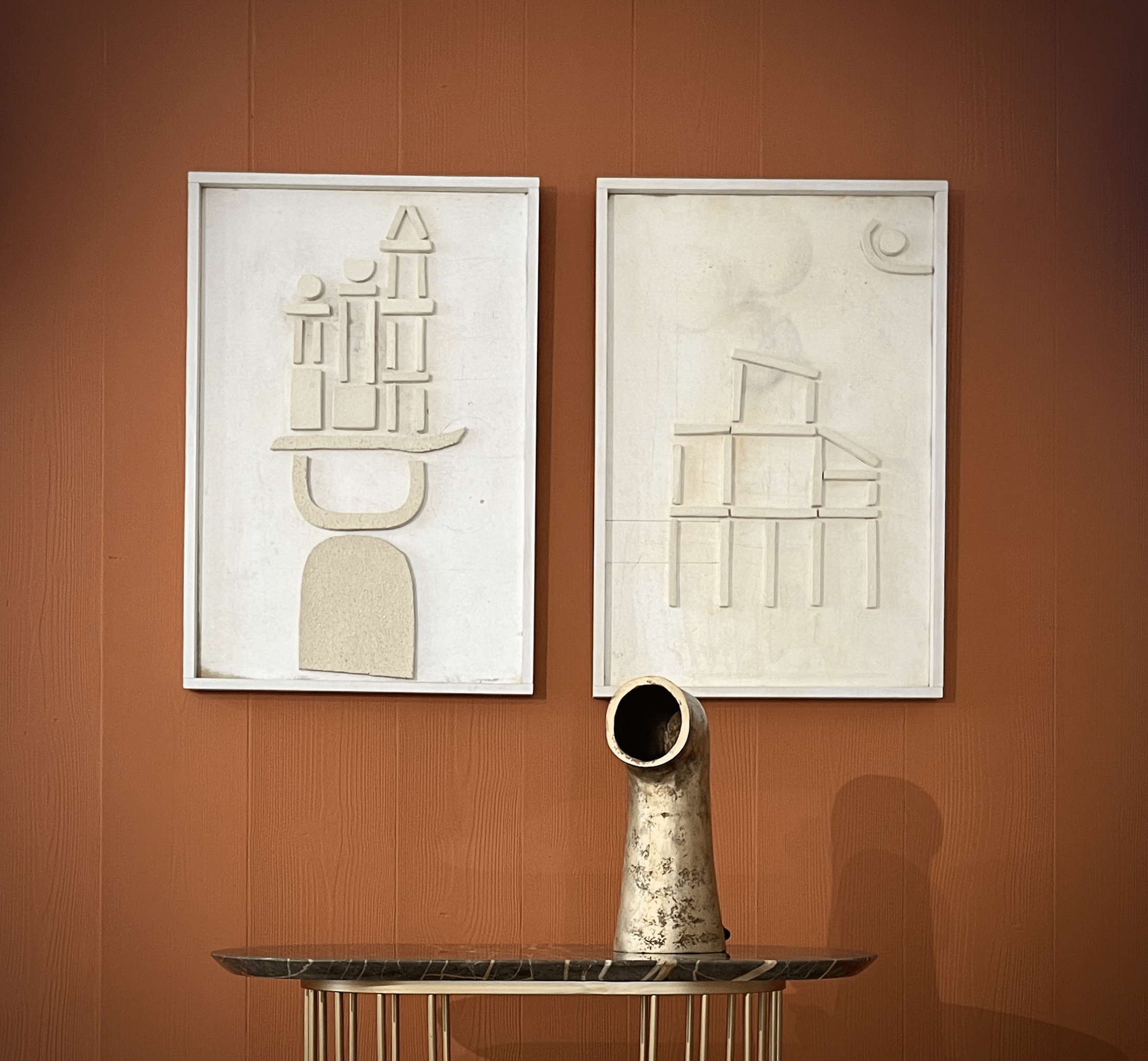 Tableaux et lampe bronze de la série ELEMENTS by Natalie Rich