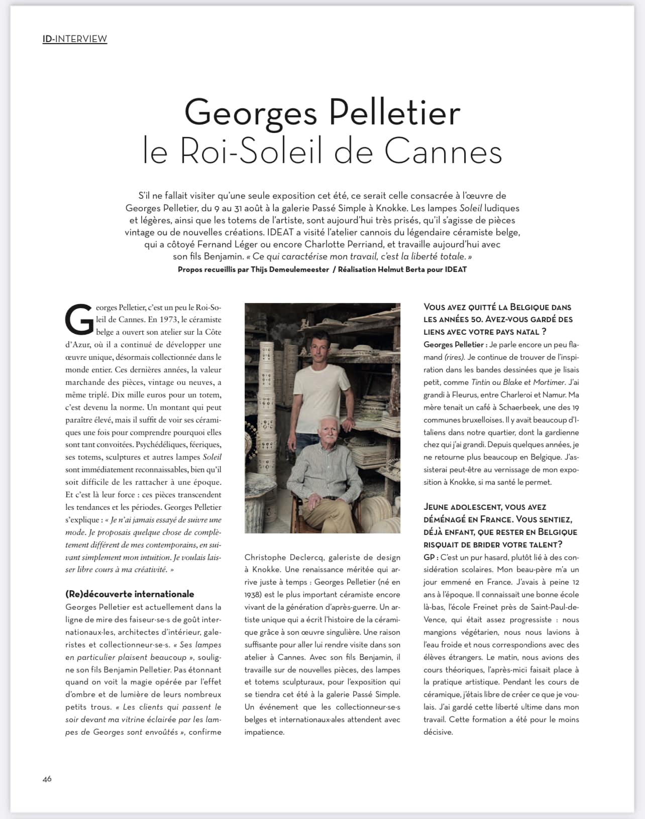 Reportage dans Ideat magazine sur Georges et Benjamin Pelletier