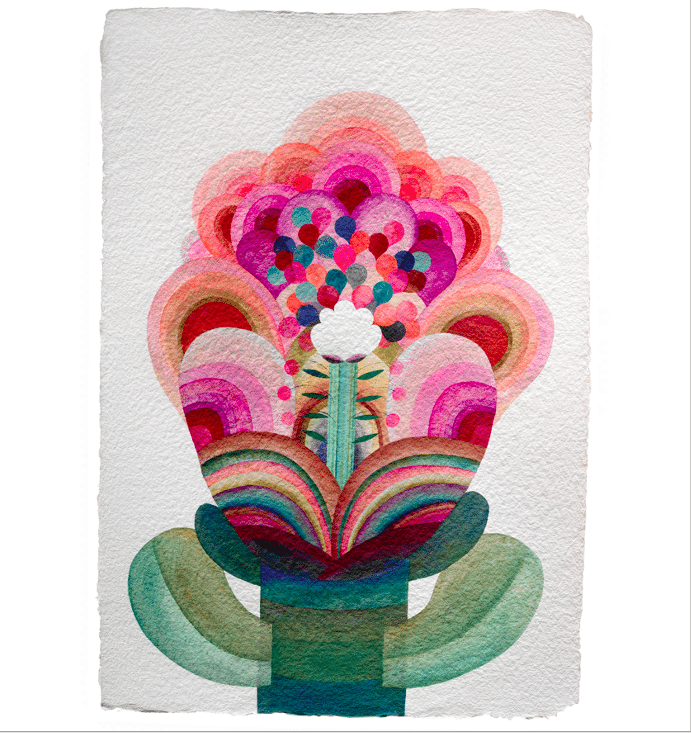 Tableau gouache sur papier Fleur de Caroline Rennequin