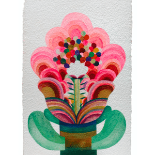 Tableau gouache sur papier de la série "Fleurs" de Caroline Rennequin