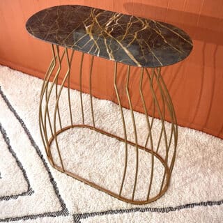 Console Pompadour acier or et marbre Saint Laurent by Antoine Jourdan & Dominique Réol