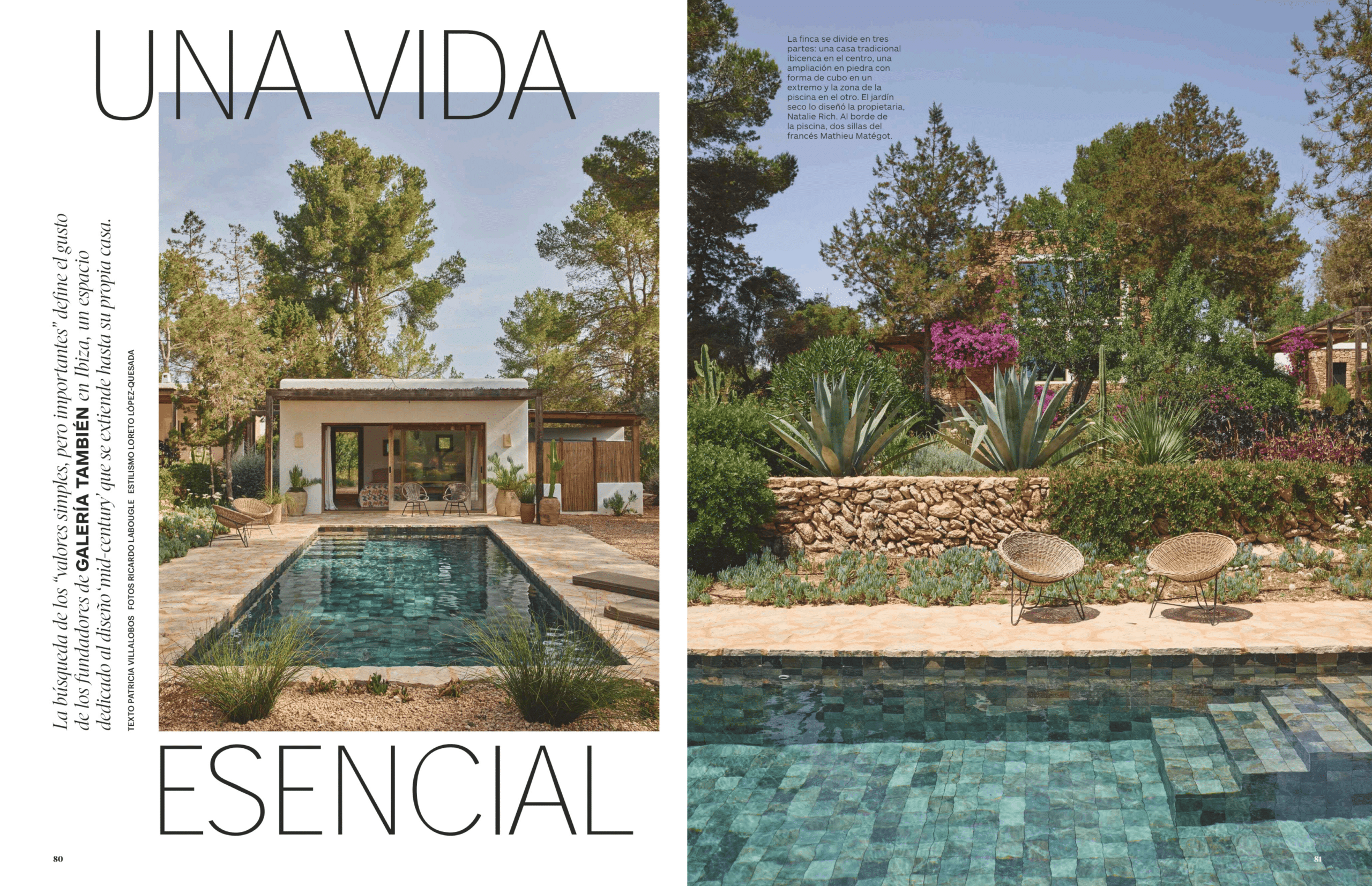 Ad Spain juillet 2024 reportage sur l'incroyable finca et la Galeria Tambien à Ibiza chez Jorge Fernández et Natalie Rich.