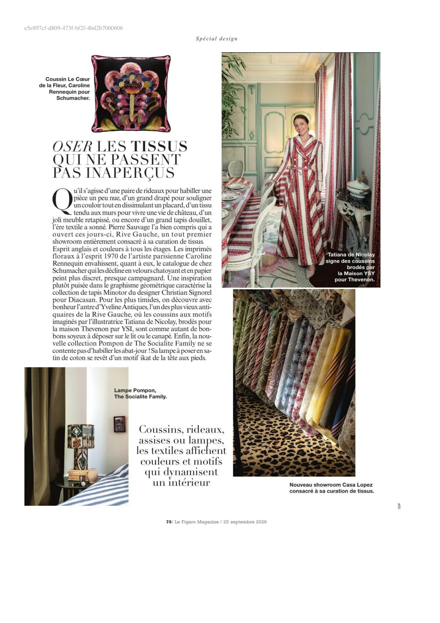 Le Figaro Magazine: Caroline Rennequin for Schumacher, Oser les tissus qui ne passent pas inaperçus